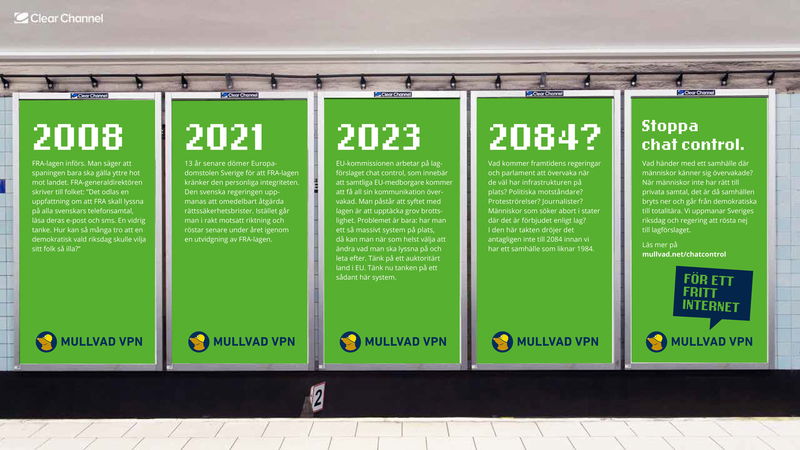 Five ad boards in the subway